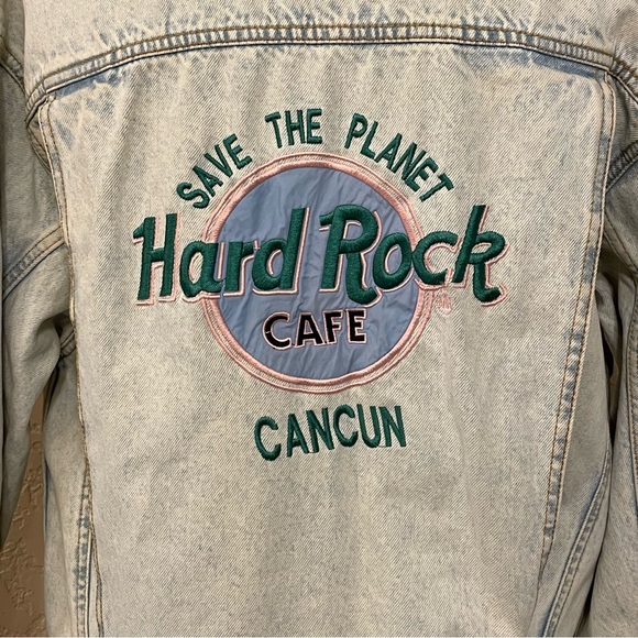 Hard Rock Cafe Retro Vintage Acid Wash 90's Denim Jacket Cancun Size M - Picture 10 of 13